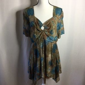 JORDEN Teal/Beige Short Sleeve Shirt ring Front